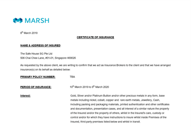 Download the TSH Vault Insurance Certificate